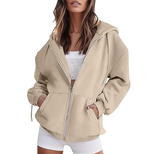 Jooffery Damen Kapuzenpullover Hoodie Sweatshirt mit Kapuze Kapuzenjacke mit Reißverschluss Outdoor Fitness Training Jogging Lässige Herbstjacken mit Kordelzug und Taschen Sport Style von Jooffery