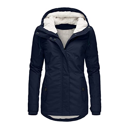 Jooffery Funktionsjacke Damen,Regenjacke Damen3 In 1 Winterjacke Lang Warm Gefüttert Winterparka Wintermantel Damen Winter Parka Jacke mit Fellkapuze Dicke Coat, G#07-Navy, L von Jooffery