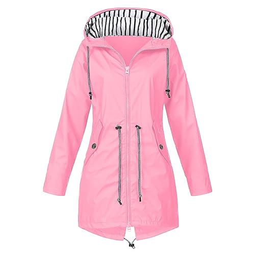 Jooffery Regenjacke Damen Wasserdicht Windjacke 5xl Große Größen Regenmantel mit Kapuze Kordelzug, langärmliger Outdoorjacke Übergangsjacke Reißverschluss Jacke mit Taschen für Herbst Wandern Fahrrad von Jooffery