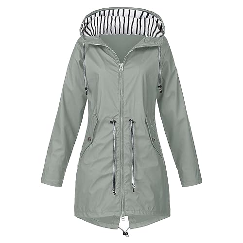 Jooffery Regenjacke Damen Wasserdicht Windjacke 5xl Große Größen Regenmantel mit Kapuze Kordelzug, langärmliger Outdoorjacke Übergangsjacke Reißverschluss Jacke mit Taschen für Herbst Wandern Fahrrad von Jooffery