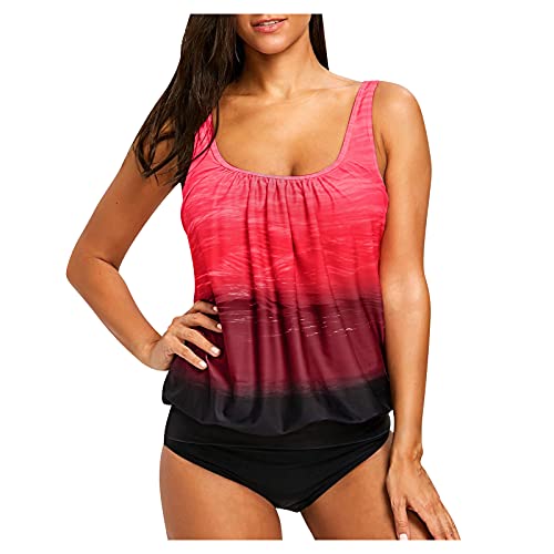 Jooffery Tankini Damen Bauchweg Bademode Set Freizeit Tankini Badeanzug Zweiteiler Tankinis Set Tankini Oberteil mit Badeshorts Tankini Badeanzüge für Frauen geometrische Zwei Stück Badeanzug Druck von Jooffery