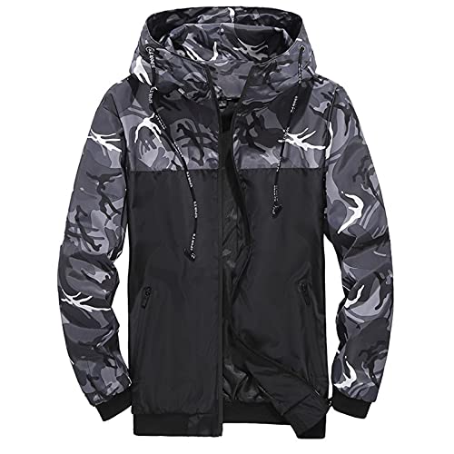 Jooffery Regenjacke Herren Outdoorjacke, Winddicht Atmungsaktiv Leicht mit Kapuze Dünn Windbreaker Jacke Sport Jacken Sonnenschutz Wandernjacke Regenanzug, 3XL, Grau von Jooffery