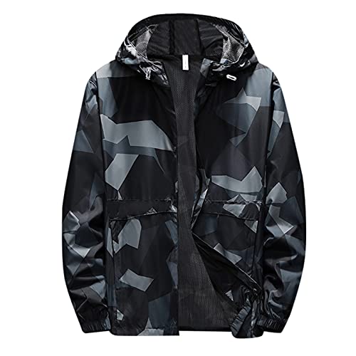 Regenjacke Herren Wasserdicht Outdoorjacke,Herren Outdoorjacke Winddicht Atmungsaktiv Regenjacke Leicht mit Kapuze Dünn Windbreaker Jacke Herren Sport Jacken Sonnenschutz Wandernjacke Regenanzug von Jooffery