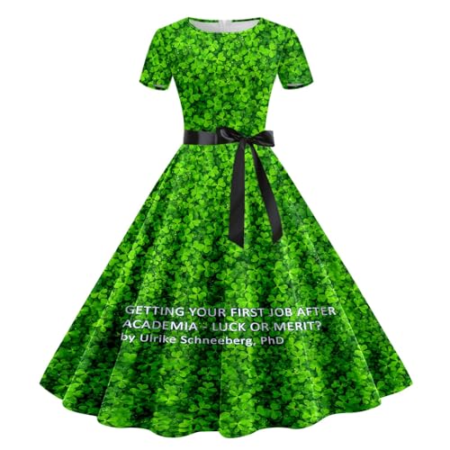 St. Patrick's Day Kostüm Damen Festliche Kleid Kurzarm Abendkleid Kleeblatt Drucken Swing A-Linie Kleider Retro Cocktailkleid Elegant Hepburn-Stil Partykleid Grün Knielang Sommerkleid von Jooffery