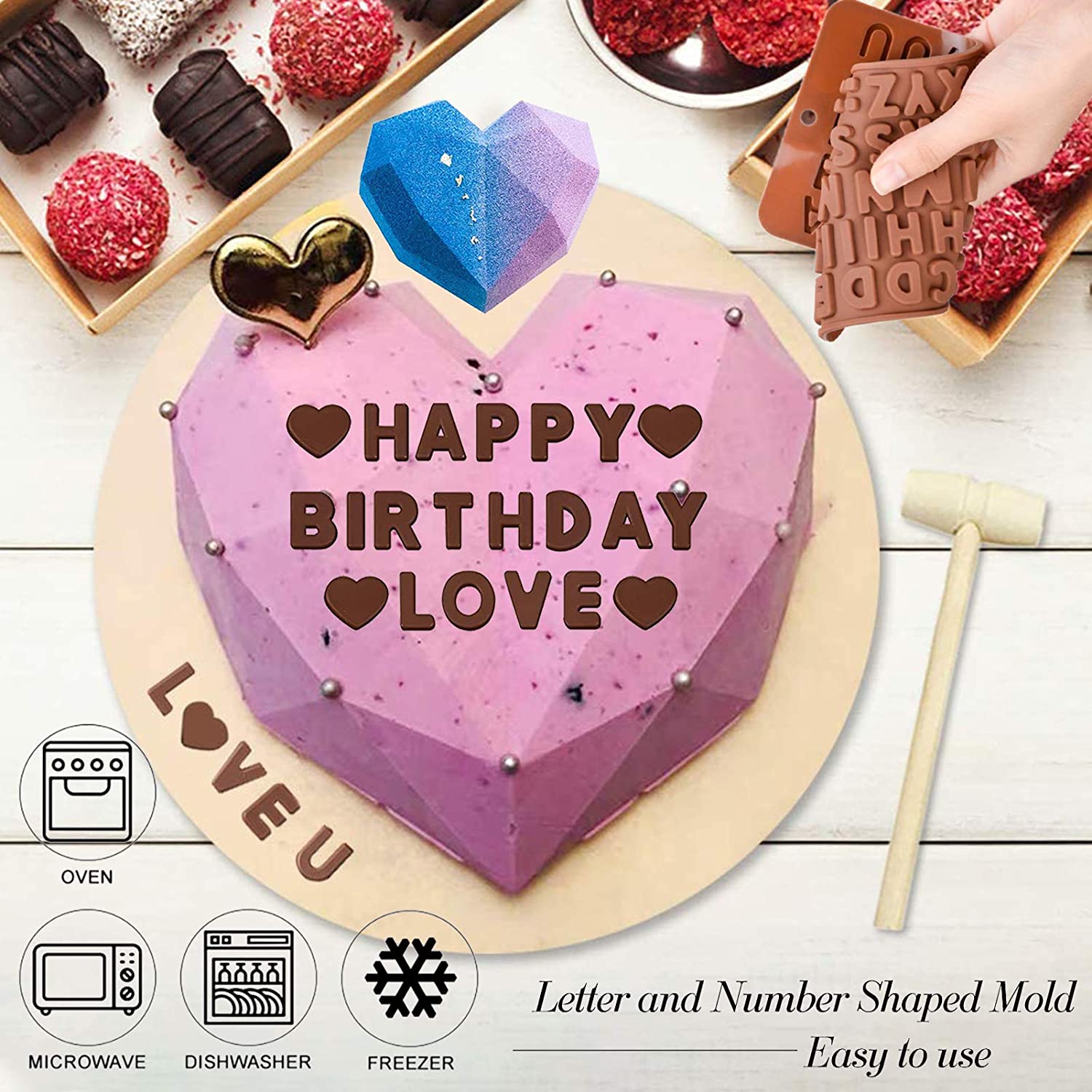 Herzformen für Schokolade, große Silikon-Kuchenform, Silikon-Buchstabenform für Valentinstag-Überraschung, Süßigkeiten-Mousse Herzformen für Schokolade, große Silikon-Kuchenform, Silikon-Buchstabenform für Valentinstag-Überraschung, Süßigkeiten-Mousse von Joom DACH