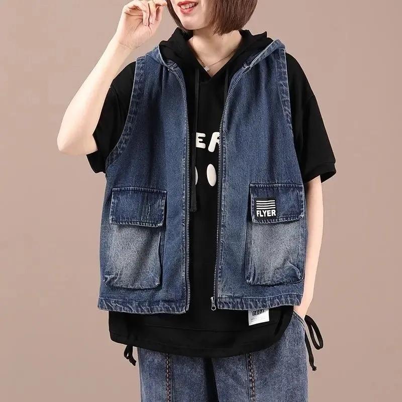 Lässige Boyfriend-Jeansweste mit Kapuze für Damen, Übergröße, lockere ärmellose Jeansjacken XL schwarz Lässige Boyfriend-Jeansweste mit Kapuze für Damen, Übergröße, lockere ärmellose Jeansjacken XL schwarz von Joom DACH