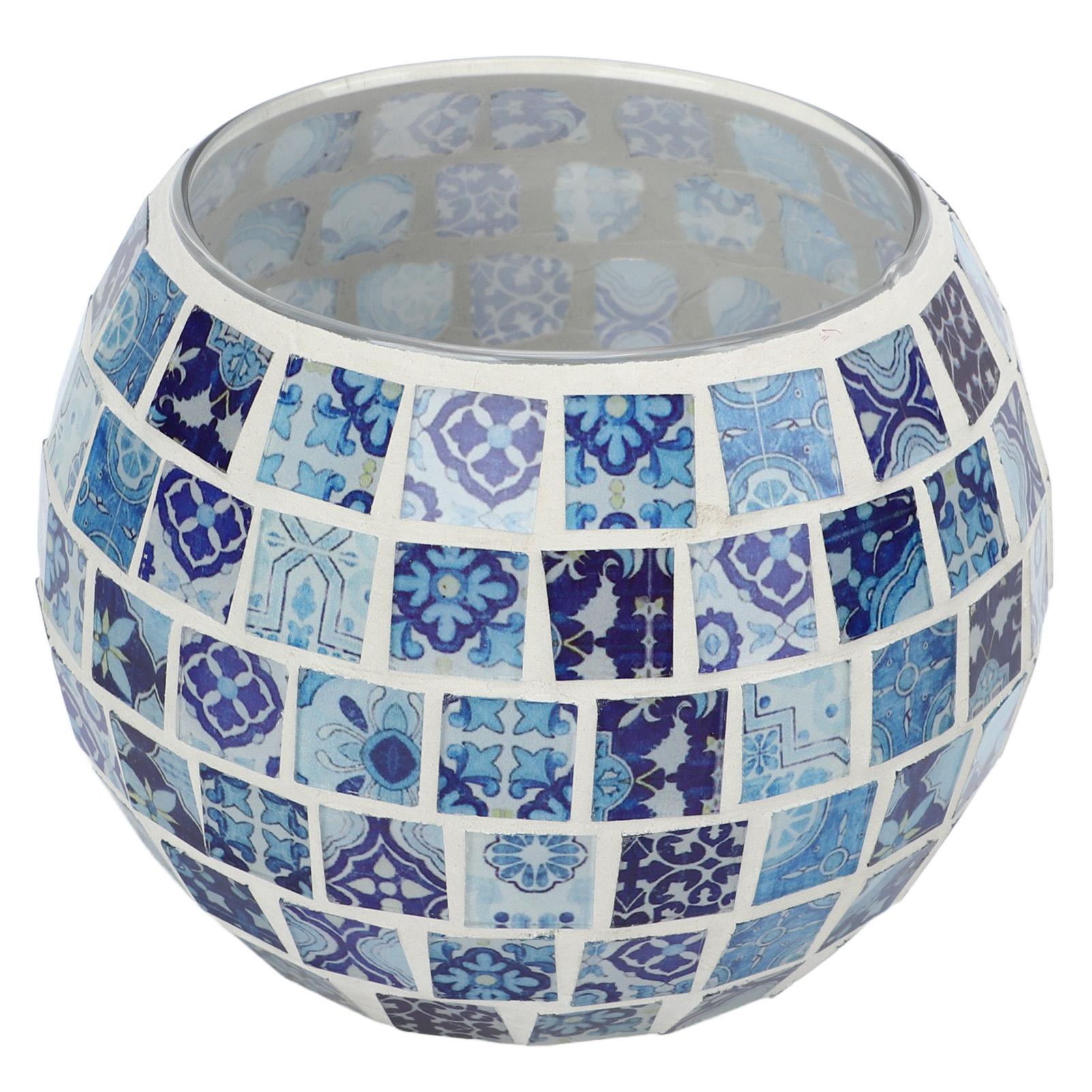 Teelichthalter blau und weiß Glas Mosaik Blumenmuster warm romantisch handgefertigt Teelichthalter blau und weiß Glas Mosaik Blumenmuster warm romantisch handgefertigt von Joom DACH