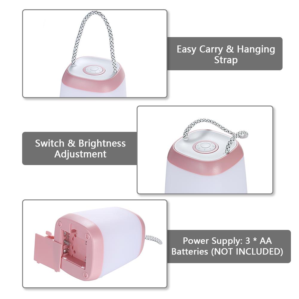 Tragbare Nachtlicht-Nachttischlampe mit einfachem Tragegurt, 30/60/100 einstellbare Helligkeit, Batterie External Battery rosa Tragbare Nachtlicht-Nachttischlampe mit einfachem Tragegurt, 30/60/100 einstellbare Helligkeit, Batterie External Battery rosa von Joom DACH