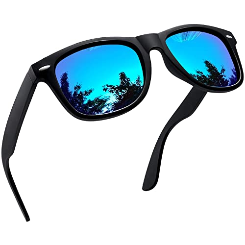 Joopin Rechteckige Sonnenbrille Herren Blau Verspiegelt und Herren Sonnenbrille Polarisiert UV400 Vintage Sonnenbrille Damen Spiegel für Fahren und Tourismus (Blau Schwarz) von Joopin
