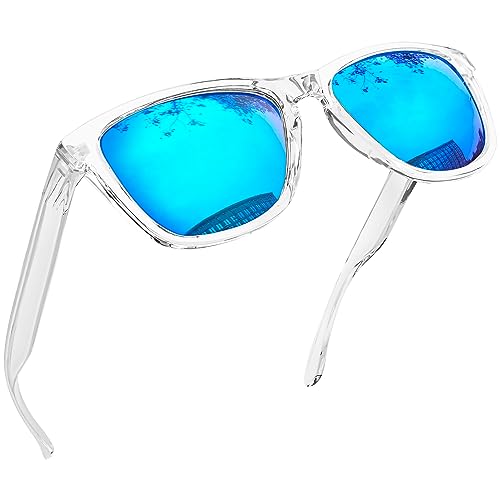 Joopin Rechteckige Sonnenbrille Herren Blaue Verspiegelt Sonnenbrille Damen Polarisiert UV400 Unisex Spiegel Retro Sonnenbrille Transparent Rahmen (Elegant Blau) von Joopin