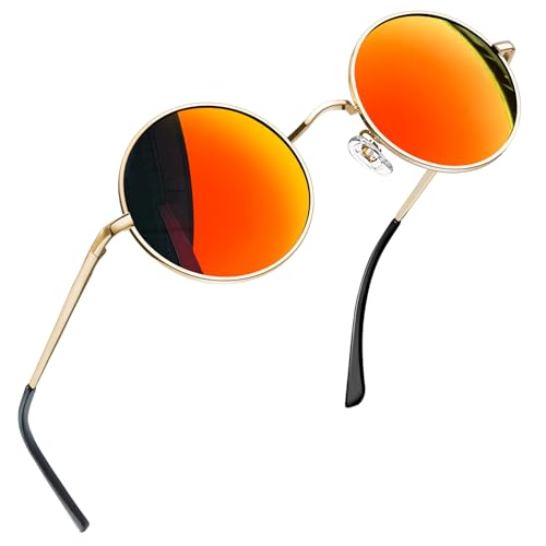 Joopin Verspiegelte Sonnenbrille Runde Herren Roter Unisex Polarisierte Sonnenbrille Damen Orange Vintage Sonnenbrille Herren Hippie Steampunk (Orange Rot Verspiegelt) von Joopin