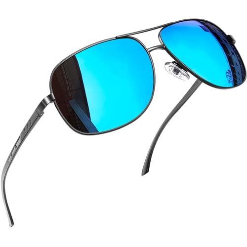 Joopin Polarisierte Sonnenbrille Herren Verspiegelt Blau Retro Verspiegelte Sonnenbrille Damen Groß und Oversozed Polarized Sunglasses Men Women for Driving UV400 mit Metallrahmen(Blau) von Joopin