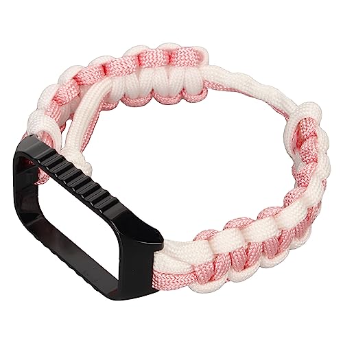 Jopwkuin Geflochtenes Nylon-Uhrenarmband, Bequemes Paracord-Uhrenarmband für Redmi Band 2 Smartwatch (Rosa Weiß) von Jopwkuin