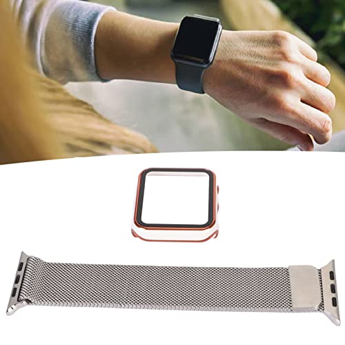 Jopwkuin PC-Schutzhülle, Integrierter Displayschutz aus Gehärtetem Glas mit Verstellbarem Uhrenarmband, Edelstahl-Ersatzarmband mit Milanese-Mesh-Schlaufe für 45 Mm (Weiss) von Jopwkuin