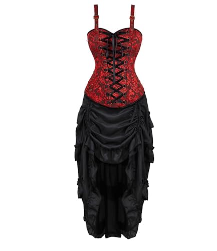 Corsage Korsett Kleid Damen Rock Set Steampunk mit Strapsen Spitze Corset Dress Renaissance Medieval Korsagenkleid Kostüm Rot 4XL Corsage Korsett Kleid Damen Rock Set Steampunk mit Strapsen Spitze Corset Dress Renaissance Medieval Korsagenkleid Kostüm Rot 4XL von Josamogre