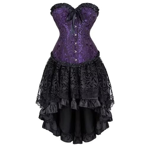 Josamogre Corset Dress Corsage Korsett Kleid Für FrauenBustier Spitze Rock Tutu Set Plus Size Viktorianisches Kostüm Damen Violett XL von Josamogre
