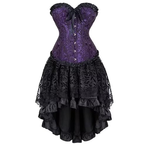 Josamogre Corset Dress Corsage Korsett Kleid Für FrauenBustier Spitze Rock Tutu Set Plus Size Viktorianisches Kostüm Damen Violett XL von Josamogre