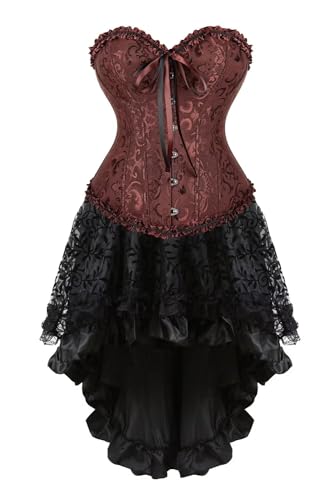Josamogre Korsett Kleid Rock Damen Corset Dress Corsage Set Bustier Corsagenkleid Blumen Gothic Burlesque Braun S von Josamogre
