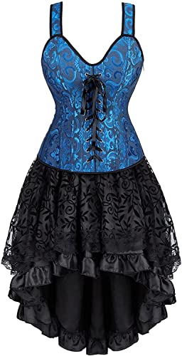 Josamogre Korsett Damen Kleid rock corset corsage mit träger Corsagenkleid Lang Spitenrock Petticoat Burlesque Schwarz 6XL von Josamogre