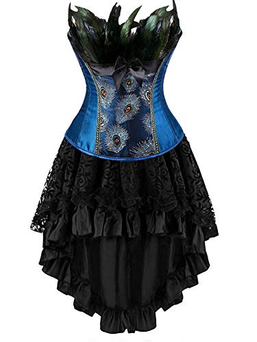 Josamogre korsett kleid corsage korsage Corsagenkleid rock pfau feder damen vollbrust bustier sexy gothic burlesque Blau xl von Josamogre