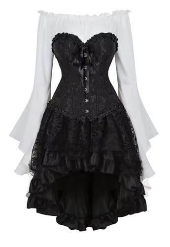 Korsett Kleid Damen Rock Set Corsett Corsage mit Spitze Vintage Corsagenkleid Kostüm Halloween Große Größen Schwarz 6XL Korsett Kleid Damen Rock Set Corsett Corsage mit Spitze Vintage Corsagenkleid Kostüm Halloween Große Größen Schwarz 6XL von Josamogre