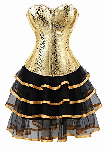 Josamogre korsett leder kleider corsage tutu korsettkleid rock spitze burlesque große größe damen frauen kostüm Gold 2XL von Josamogre