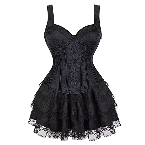 Josamogre Korsett Sexy Kleider Rock Damen Dress Korsagenkleid Corsage Vollbrust Bustier Strapshalter Reißverschluss Burlesque Schwarz 3XL von Josamogre