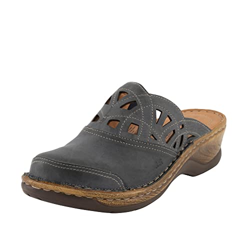 Josef Seibel Damen Clogs Catalonia 41 | Normal (G) | Leder | Pantoffeln | Slip-ons | offener einstieg | Plateausohle | Nubukleder | Mules,Dunkelblau,36 EU von Josef Seibel