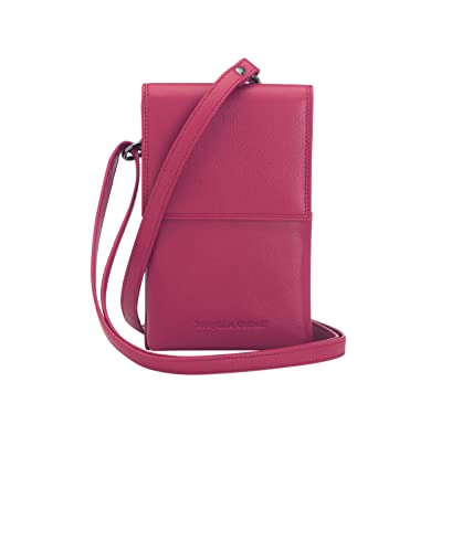 Josephine Osthoff Handy Umhängetasche mit Karten- und Sichtfach, handgemacht aus 100% Echtleder, Crossbody Schultergurt, stabile Magnetknöpfe, Farbe:Fuchsia von Josephine Osthoff