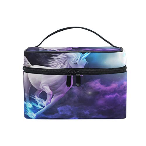 Reise-Make-up-Tasche, tragbar, Einhorn galoppiert auf Himmel, Wolken, Vollmond-Kosmetiktasche, praktischer Kulturbeutel, Organizer für Damen und Mädchen von Josid