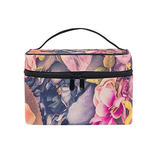 Reise-Make-up-Tasche, tragbar, Vintage-Stil, schöne Blumen, Kosmetiktasche, praktischer Kulturbeutel, Organizer für Damen, Mädchen von Josid