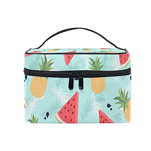 Reise-Make-up-Tasche, tragbar, tropisches Früchte-Muster, Ananas und Wassermelone, Kosmetiktasche, praktischer Kulturbeutel, Organizer für Damen, Mädchen von Josid