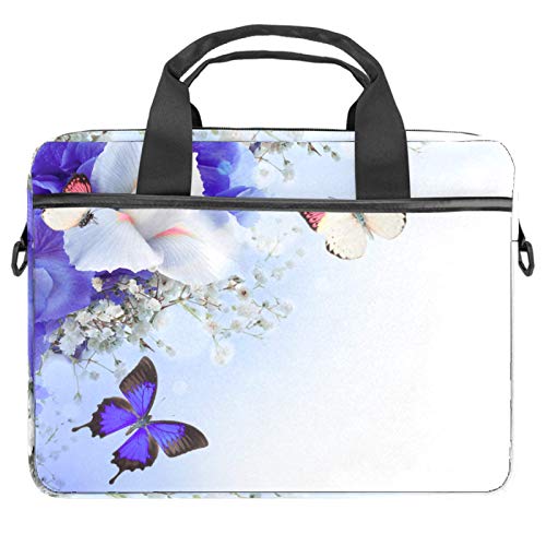 Laptop-Hülle, 33-36,8 cm (13 - 14,5 Zoll), blaue Schmetterlinge mit Blasen und Gänseblümchen, Schutztasche, tragbare Computer-Notebook-Tragetasche, Aktentasche, Nachrichten-Tasche, Mehrfarbig 6, von Josidd