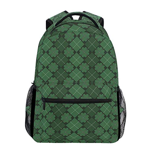 Modischer Laptop-Rucksack für Damen und Herren, Vintage-Muster, Argyle-Tartan-Punkte und Glückskleeblätter, Reise-Schulter-Rucksack, Wandertasche, Rucksack, Büchertasche für Studenten, Mehrfarbig 3, von Josidd