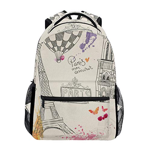 Modischer Laptop-Rucksack für Herren und Damen, Eiffelturm-Reise-Schulter-Rucksack, Wandertasche, Büchertasche für Studenten, Mehrfarbig 2, Einheitsgröße, Casual von Josidd