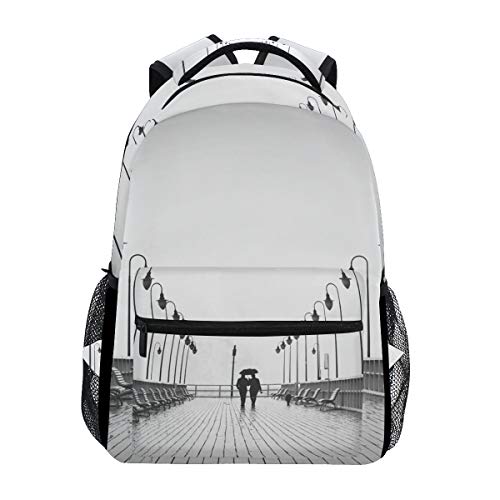 Modischer Laptop-Rucksack für Herren und Damen, Schwarz und Weiß, Ozean, Boardwalk Reisen, Schulterrucksack, Wandertasche, Rucksack, Büchertasche für Studenten, Mehrfarbig 1, Einheitsgröße, Casual von Josidd