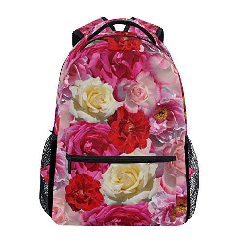 Modischer Laptop-Rucksack für Herren und Damen, rosa Rosen, Blumenmuster, Reise-Schulter-Rucksack, Wandertasche, Büchertasche für Studenten, Mehrfarbig 2, Einheitsgröße, Casual von Josidd