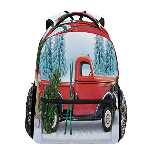 Modischer Laptop-Rucksack für Herren und Damen, roter LKW mit Weihnachtsbaum, Reise-Schulter-Rucksack, Wandertasche, Büchertasche für Studenten, Mehrfarbig 1, Einheitsgröße, Casual von Josidd