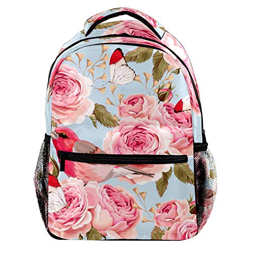 Modischer Laptop-Rucksack für Männer und Frauen, rosa Rosen und Vögel, Reise-Schulter-Rucksack, Wandertasche, Rucksack, Büchertasche für Studenten, Mehrfarbig 1, Einheitsgröße, Casual von Josidd