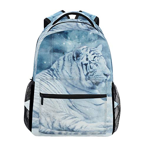 Modischer Laptop-Rucksack für Männer und Frauen, weißer Tiger im Schnee, Wald, Reise-Schulterrucksack, Wandertasche, Rucksack, Büchertasche für Studenten, Mehrfarbig 6, Einheitsgröße, Casual von Josidd