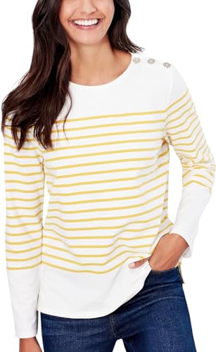 Joules Seacombe Breton Top w/Button Shoulder Cream Yellow Stripe 10 von Joules