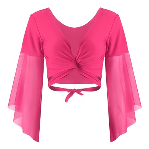 Jowowha Damen Bolero Jäckchen Bauchtanz Kostüm Schulterjacke Langarm Shrug Cardigan Tops Latein Tanz Ballettjacke Kurz Oberteile Dunkel Rosa Einheitsgröße von Jowowha