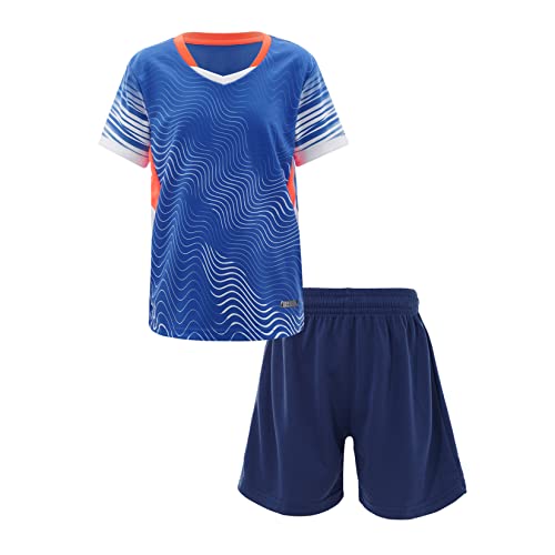 Jowowha Kinder Sport Kleidung Set Jungen Mädchen Sports Trikots Ärmellos/Kurzarm T-Shirt und Shorts Sport Trainingsanzug Fussball Basketball Kleidung J Royal Blau 122-128 von Jowowha