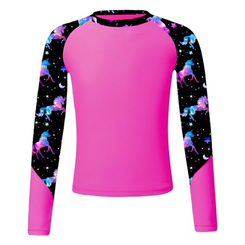 Jowowha Mädchen Badeanzug UV Shirt Langarm Rash Guard Schnelltrocknend T-Shirt Schwimmshirt Sport Badebekleidung Gr.110-176 Rosa 146-152 von Jowowha