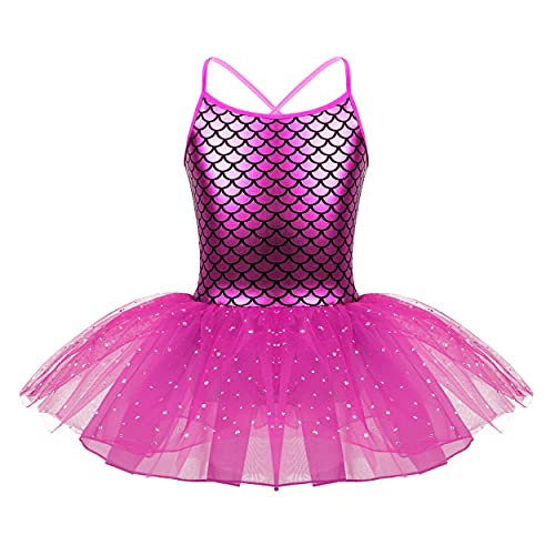 Jowowha Mädchen Kleid Ballettkleid Pailletten Festlich Kleid Meerjungfrau Kostüm mit Tütü Röckchen Kinder Ballett Tanzkleid Trikot Ballettanzug Gr.98-140 C Rose Red 128 von Jowowha