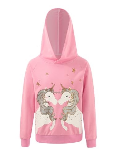 Jowowha Mädchen Sweatshirt Hoodie Pullover Einhörner Pferd Druck Kapuzenpulli Langarmshirt Tops Jumper Oberteile Gr.98-176 Rosa 110-116 von Jowowha