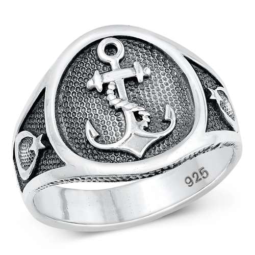 Sterling Silber Anker Herren Ring O von Joyara