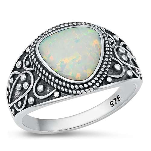 Sterling Silber Weiß Opal Herren Ring von Joyara