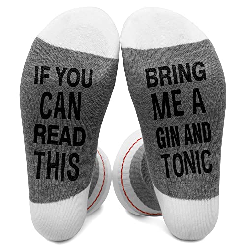 Neuheit Socken "If You Can Read This Bring Me A Gin and Tonic", Socken für Damen Herren Größe 38-45, Geschenke für Familien Freunde zum Geburtstag, Erntedankfest, Weihnachten - A16, Weiß von Jripars