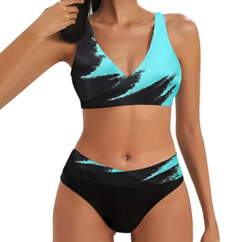 Jtinalay 2024 Bikini Damen Push Up V-Ausschnitt Set Bikini Elegante Trendyol Damen Zweiteiliger Badeanzug Damen Print High Waisted Dreieck Set Badeanzug Split Badeanzug Set Schwarz#12, S von Jtinalay